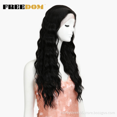 Magic 28" Lace Front Synthetic Wigs For Black Women Natural Long Wavy African American Wig Heat Resistant Fiber Middle Parting